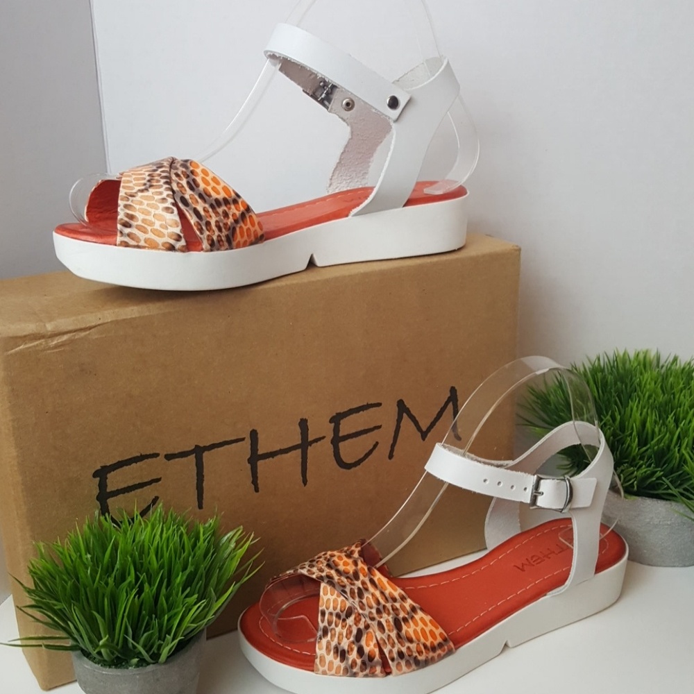 LAST CHANCE! CLOSET CLOSING! NIB Ethem Ozcan Orange Snake Print Leather Sandals - Picture 3 of 7